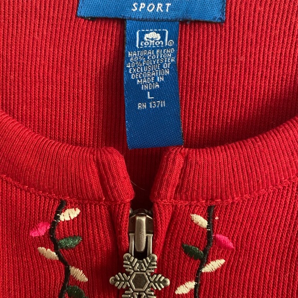 Red Zip-up Embroidered Christmas Cardigan Sweater - Picture 2 of 5